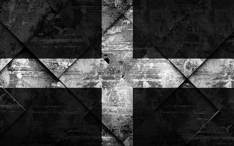 Flag of Cornwall grunge art, rhombus grunge texture, Counties of England, Cornwall flag, England, national symbols, Cornwall, United Kingdom, creative art, HD wallpaper
