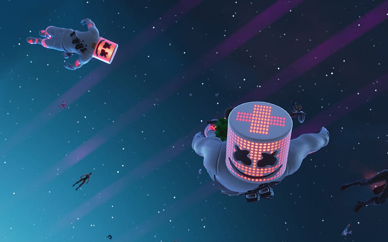 Marshmello, space, Fortnite Battle Royale, 2019 games, artwork, Fortnite, Marshmello Fortnite, HD wallpaper
