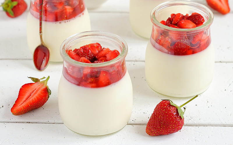 *** Strawberry Dessert ***, yogurt, strawberry, food, dessert, HD wallpaper