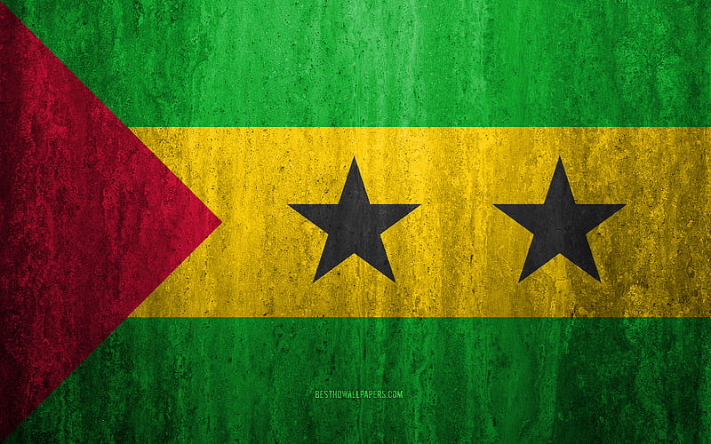 Flag of Sao Tome and Principe stone background, grunge flag, Africa, Sao Tome and Principe flag, grunge art, national symbols, Sao Tome and Principe, stone texture, HD wallpaper