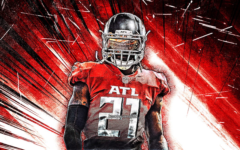 Todd Gurley, grunge art, NFL, Atlanta Falcons, american football, running back, Todd Jerome Gurley II, National Football League, red abstract rays, Todd Gurley Atlanta Falcons, Todd Gurley, HD wallpaper