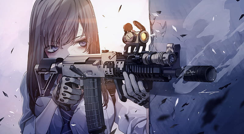 Military anime girl, rifle, battle, gloves, wall, Anime, HD wallpaper |  Peakpx