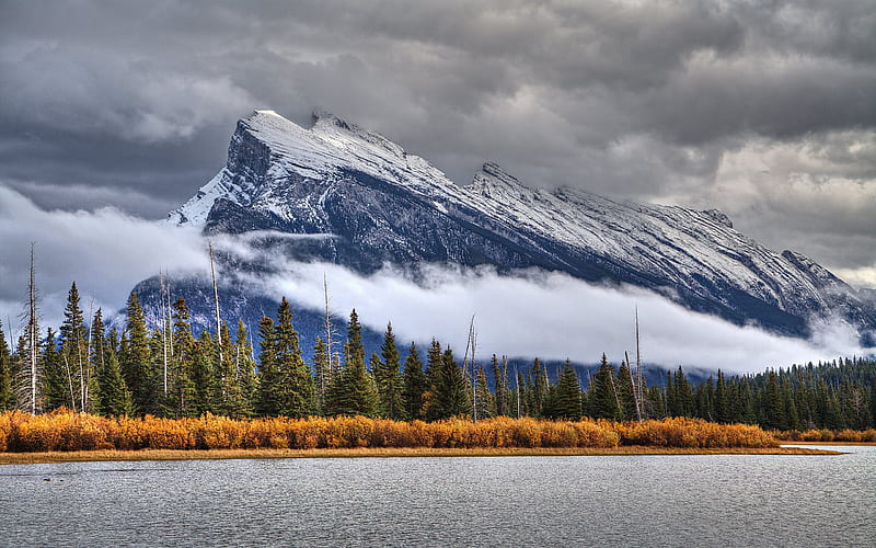 mountain, lake, mountain landscape, Vermillion Lakes, Banff National Park, Alberta, Canada, HD wallpaper