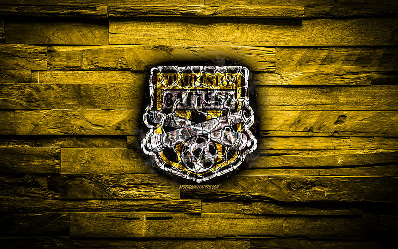 Charleston Battery FC, burning logo, USL Championship, yellow wooden background, american soccer club, Battery, grunge, football, soccer, Charleston Battery logo, Charleston, USA, HD wallpaper