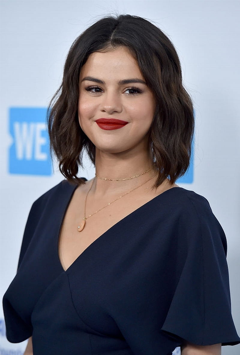 Selena Gomez, blue dress, cute smile, girl, show, singer, HD phone wallpaper