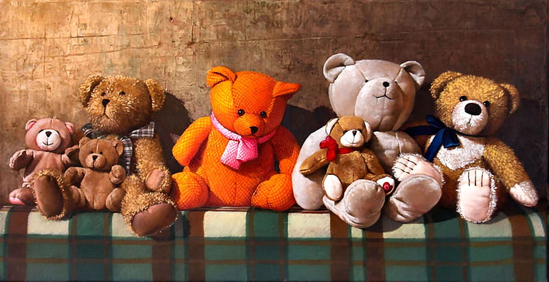 More Teddy Bears , art, bonito, illustration, artwork, teddy bears, still life, stuffed animals, painting, wide screen, toys, HD wallpaper