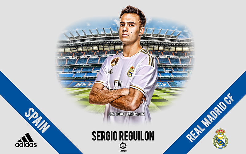 Sergio Reguilon, Real Madrid, portrait, Spanish footballer, defender, La Liga, Spain, Real Madrid footballers 2020, football, Santiago Bernabeu, HD wallpaper