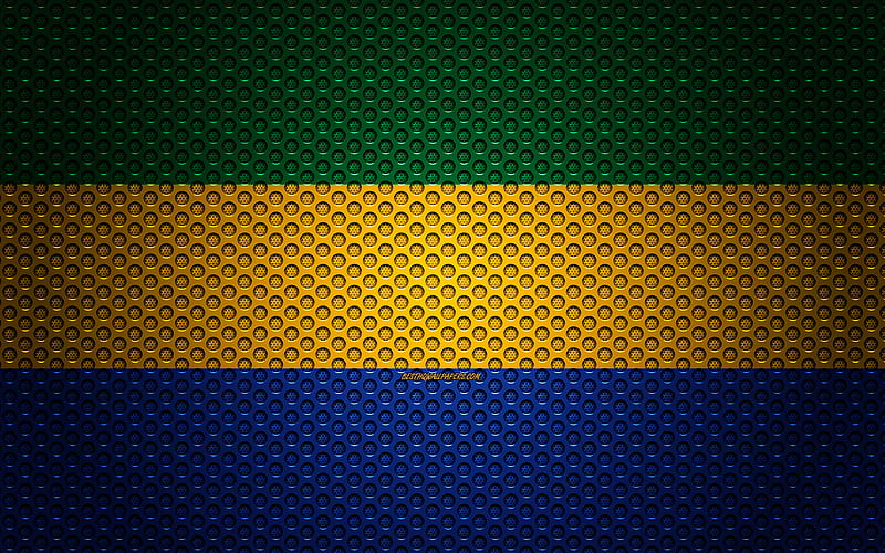 Flag of Gabon creative art, metal mesh texture, Gabonese flag, national symbol, Gabon, Africa, flags of African countries, HD wallpaper