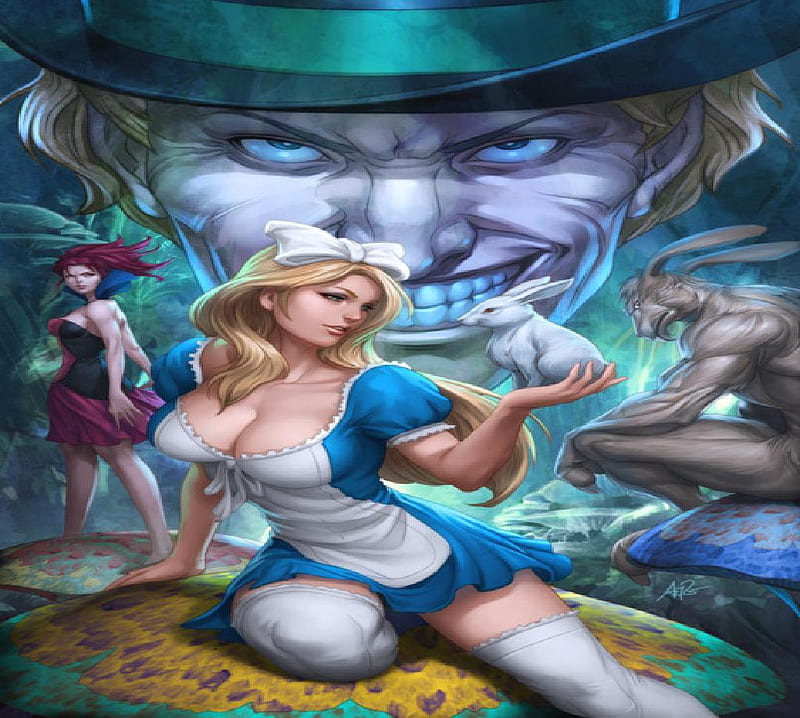 Alice In Wonderland, red queen, white rabbit, alice, mad hatter, HD wallpaper
