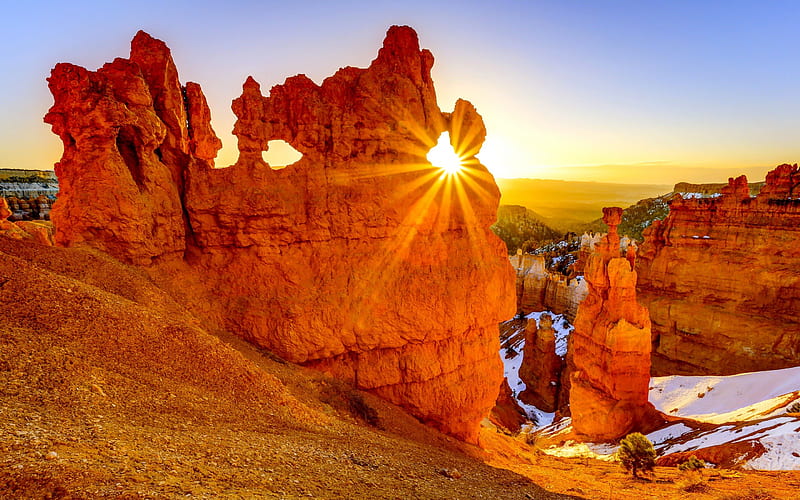 CANYON SUNBURST, rocks, United States, Bryce Canyon National Park, mountains, Utah, landscape, HD wallpaper