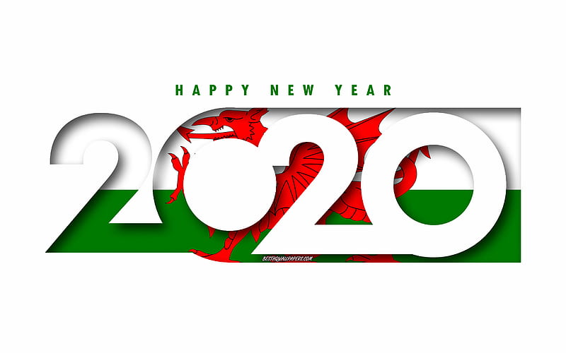 Wales 2020, Flag of Wales, white background, Happy New Year Wales, 3d art, 2020 concepts, Wales flag, 2020 New Year, 2020 Wales flag, HD wallpaper