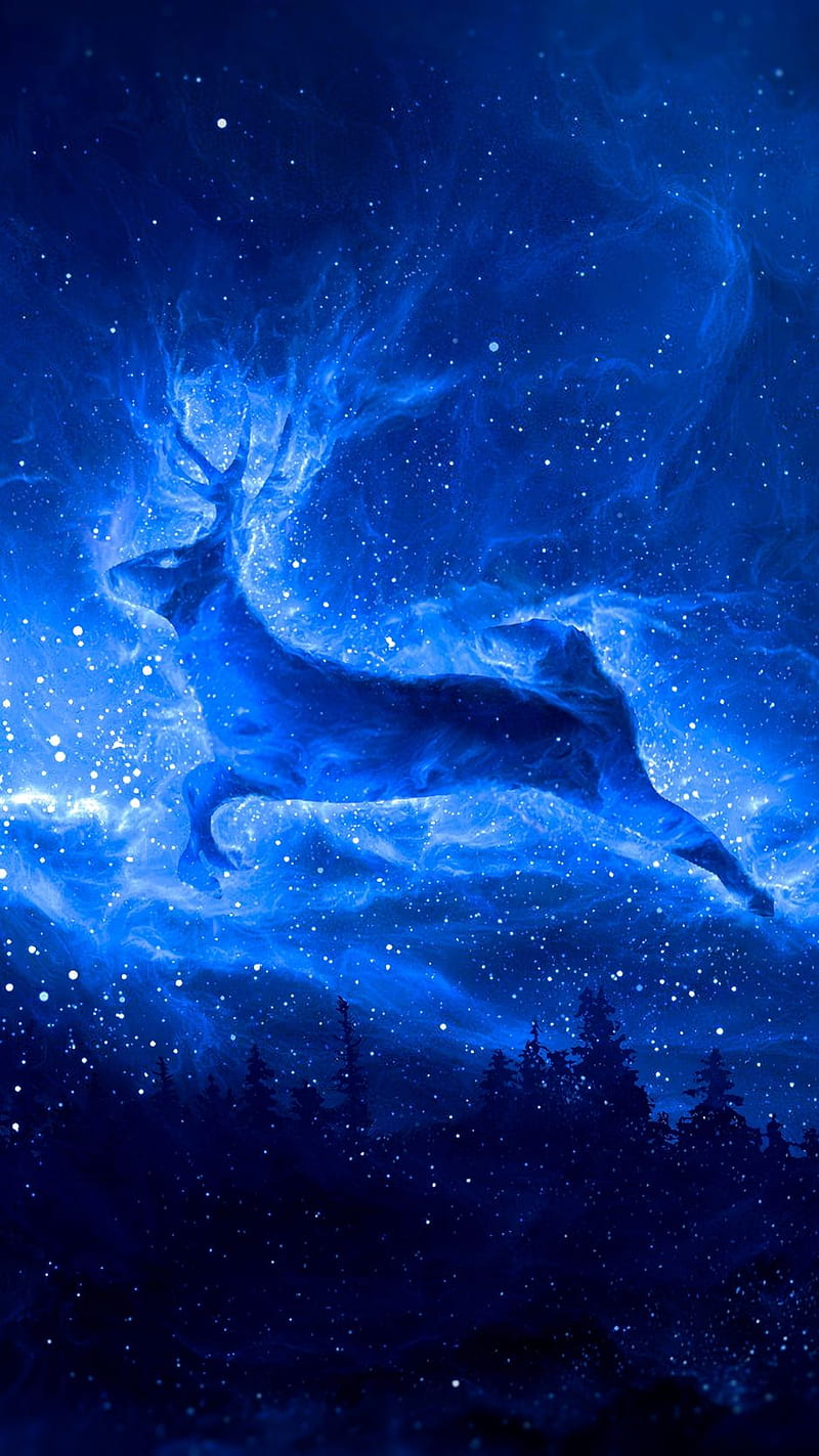 Deer, silhouette, starry sky, art background. Art background, Sky art, Deer silhouette, Galaxy Deer, HD phone wallpaper