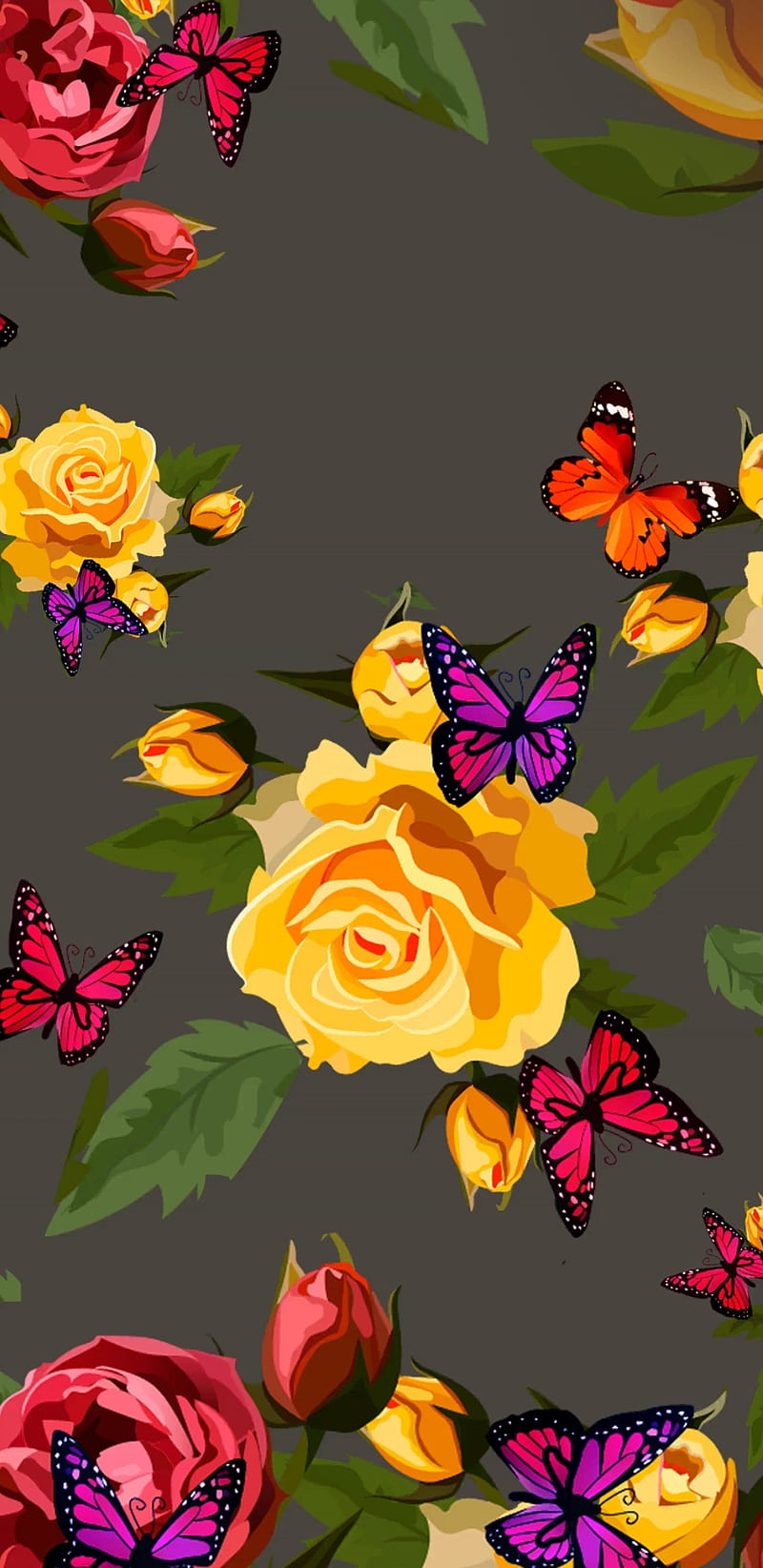 ButterflyRoses, bonito, butterflies, butterfly, colourful, flowers, girly, pretty, rainbow, roses, yellow, HD phone wallpaper