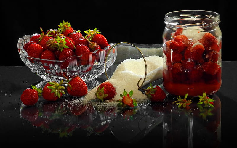 ❤️, Jar, Bowl, Strawberries, Sugar, HD wallpaper