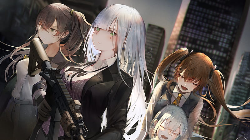 Girls Frontline UMP45 UMP9 G11 HK416 With Background Of Tall Buildings Games, HD wallpaper
