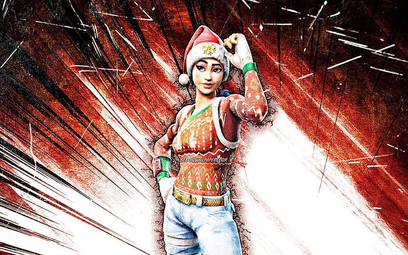 Nog Ops, grunge art, Fortnite Battle Royale, Fortnite characters, Nog Ops Skin, orange abstract rays, Fortnite, Nog Ops Fortnite, HD wallpaper