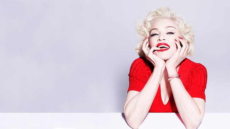 Madonna, red, artist, girl, actress, blonde, singer, woman, HD wallpaper