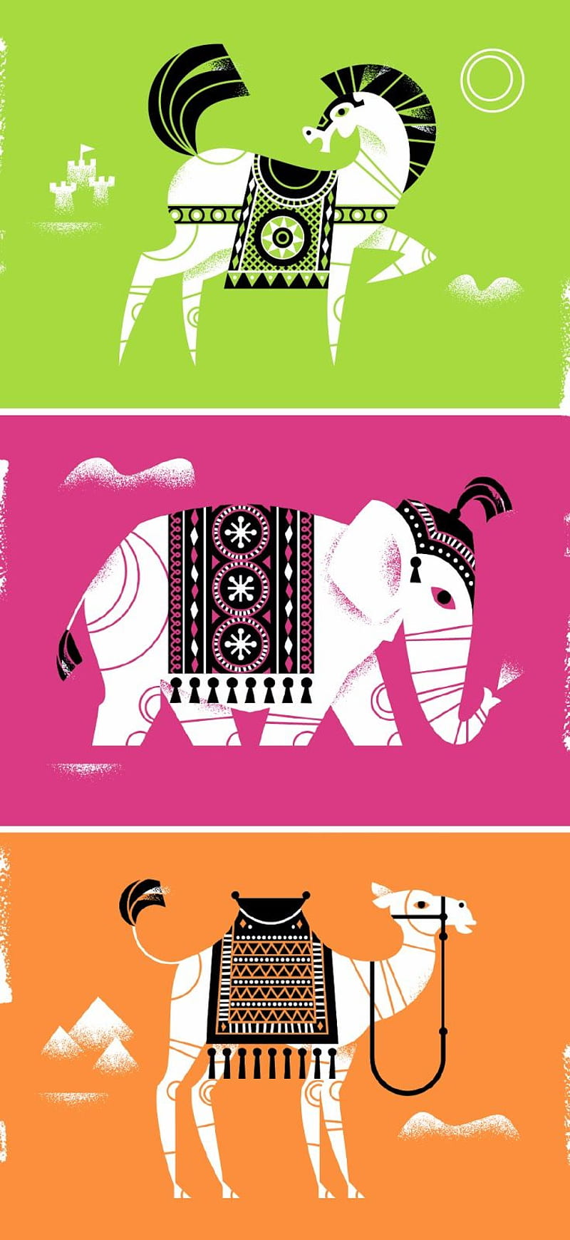 Indian Tribal Art, horse, painting, camel, artistic, abstract, colourful, sketch, elephant, HD phone wallpaper