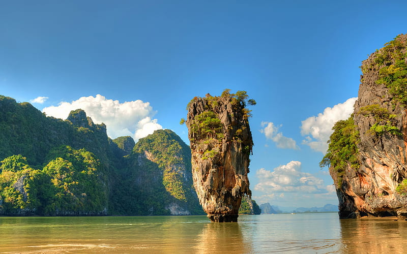 Ko Tapu sea, rocks, ocean, summer travel, coast, Thailand, Asia, HD wallpaper