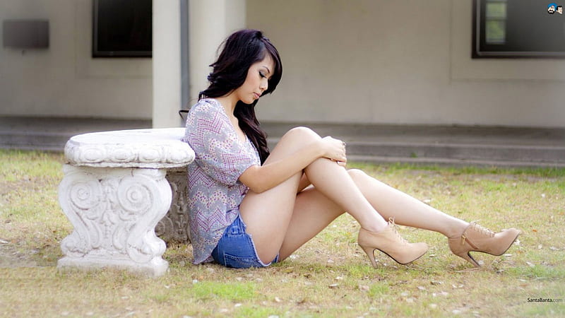 asian babe in outdoor, asian, house, girl, outdoor, HD wallpaper