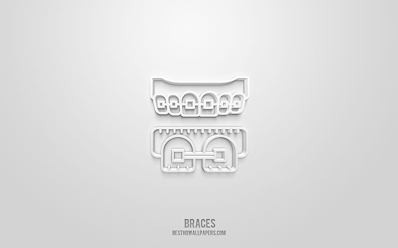 Braces 3d icon, white background, 3d symbols, Braces, Dentistry icons, 3d icons, Braces sign, Dentistry 3d icons, HD wallpaper