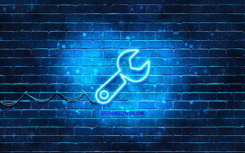 Wrench Tools neon icon blue background, neon symbols, Wrench Tools, neon icons, Wrench Tools sign, computer signs, Wrench Tools icon, computer icons, HD wallpaper