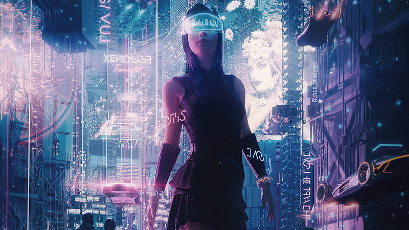 The Cyber City Girl , cyberpunk, scifi, artist, artwork, digital-art, HD wallpaper