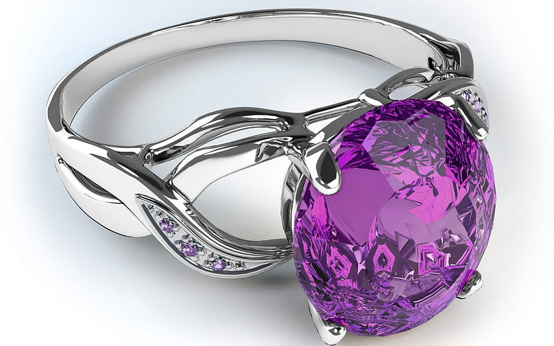 Amethyst ring, purple, amethyst, jewel, ring, white, silver, pink, HD wallpaper