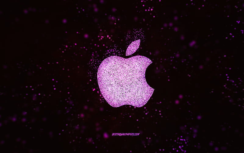 Apple glitter logo, black background, Apple logo, pink glitter art, Apple, creative art, Apple pink glitter logo, HD wallpaper