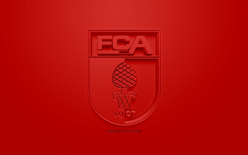 FC Augsburg, creative 3D logo, red background, 3d emblem, German football club, Bundesliga, Augsburg, Germany, 3d art, football, stylish 3d logo, HD wallpaper