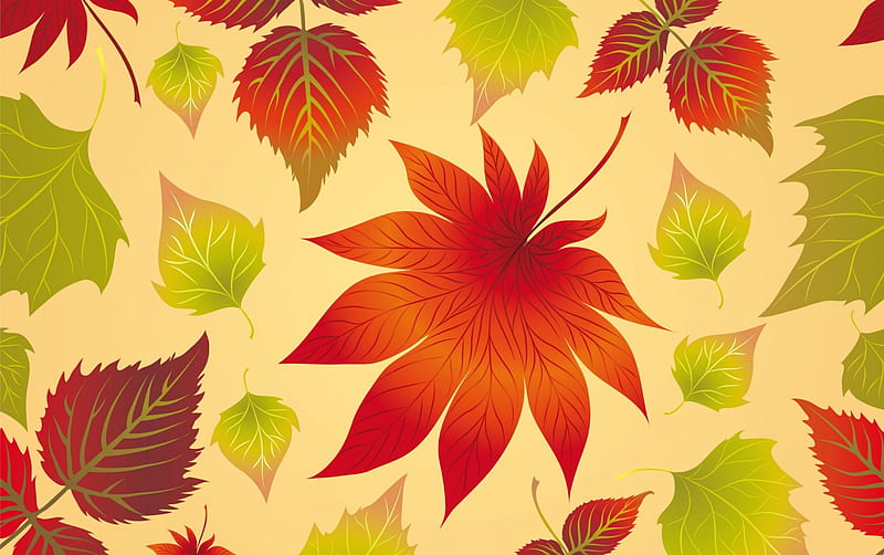 Leaves, pattern, red, autumn, green, texture, paper, leaf, HD wallpaper