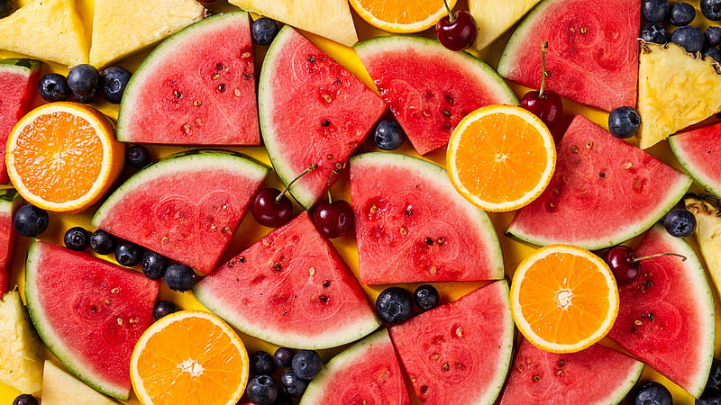 Berry Blueberry Fruit Watermelon Orange Fruit, HD wallpaper