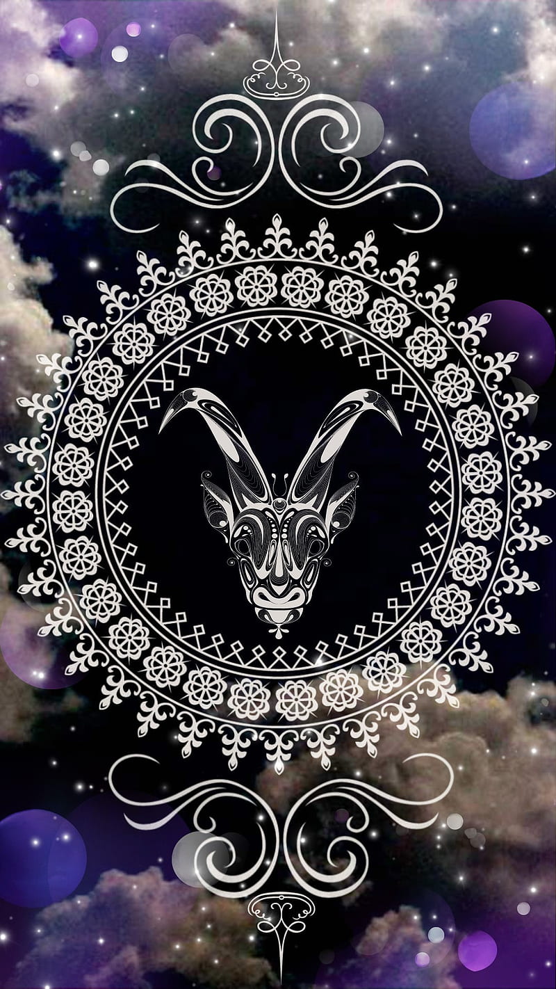 Mandala Capricorn, astrology, capricorn, clouds, fortune, mandala, mystical, occult, sea goat, tribal, zodiac, HD phone wallpaper