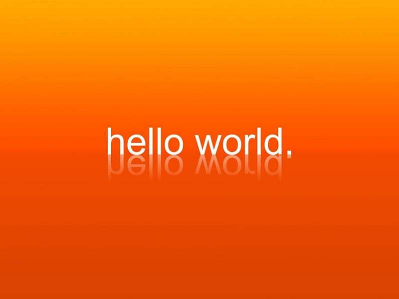 Hello World, words, orange background, art, abstract, HD wallpaper
