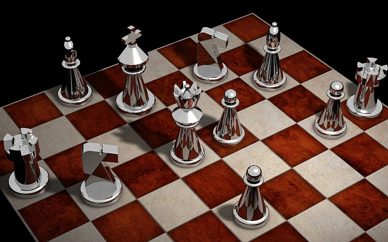 3d chess, silver metal chess, chessboard, intellectual games, HD wallpaper