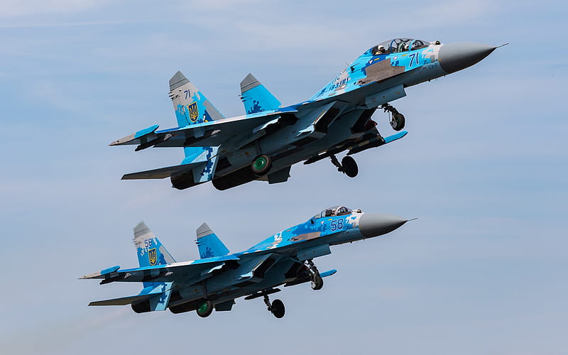 Su-27UB, Ukrainian fighter, Su-27, Air Force of Ukraine, pair of military aircraft, Ukraine, HD wallpaper