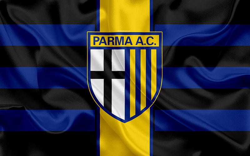 Parma Calcio 1913 Serie B, football, silk texture, emblem, silk flag, logo, Italian football club, Parma, Italy, Parma FC, HD wallpaper