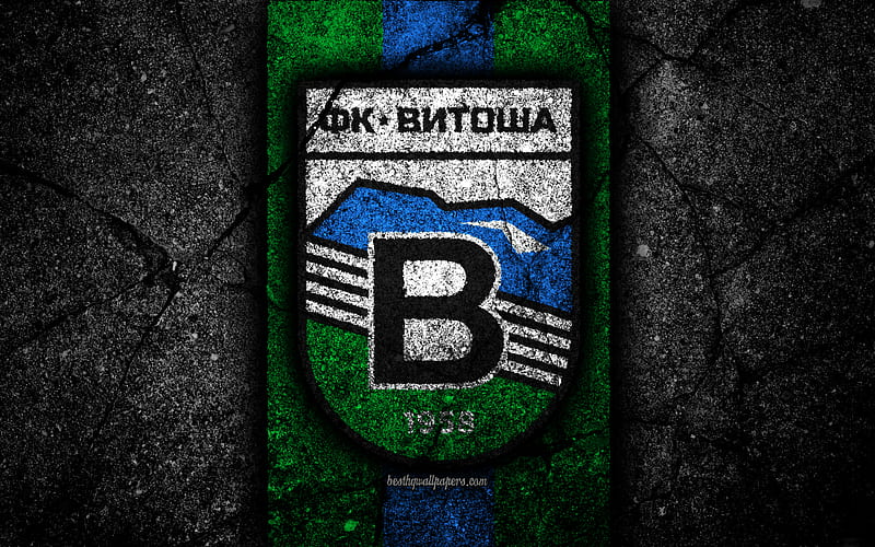 Vitosha Bistritsa FC, new logo, Parva Liga, soccer, black stone, Bulgaria, Vitosha Bistritsa, emblem, football, asphalt texture, football club, FC Vitosha Bistritsa, HD wallpaper