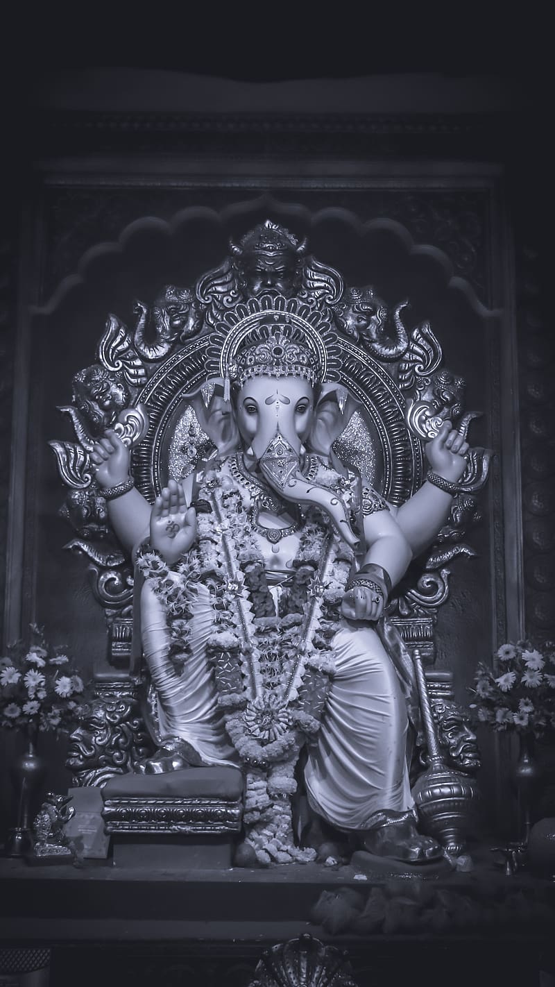 Ganpati Bappa Morya Procession of a beautiful idol of Lord Ganesha, ganpati bappa morya, procession of a beautiful idol of lord ganesha, black and white, HD phone wallpaper