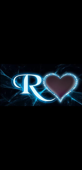 r letter, lightning, black, blue, alphabets, heart, HD mobile wallpaper