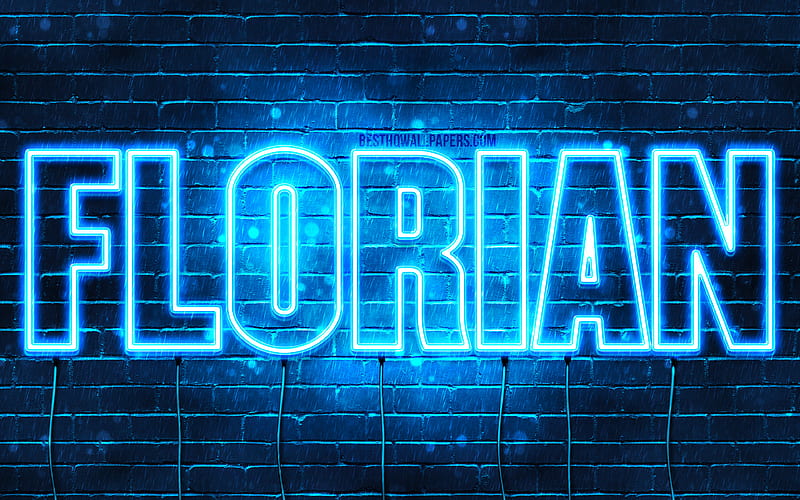 Florian with names, horizontal text, Florian name, Happy Birtay Florian, popular german male names, blue neon lights, with Florian name, HD wallpaper