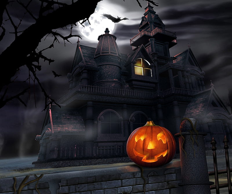 Halloween House, dark, holiday, pumpkin, scary, spooky, HD wallpaper