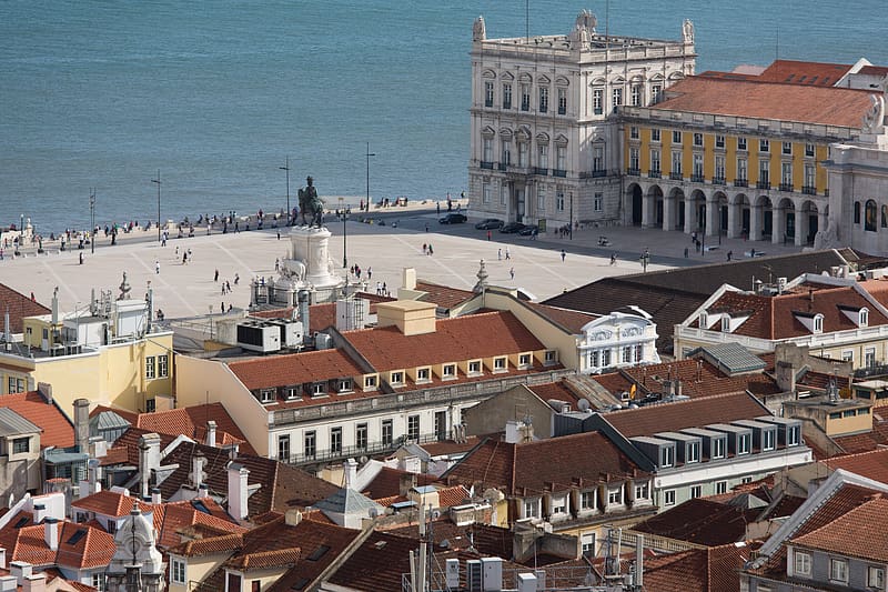 Cities, City, House, Square, Lisbon, Portugal, Monument, Quay, , Rooftop, Statue Of King José I, Tagus River, Praça Do Comércio, HD wallpaper