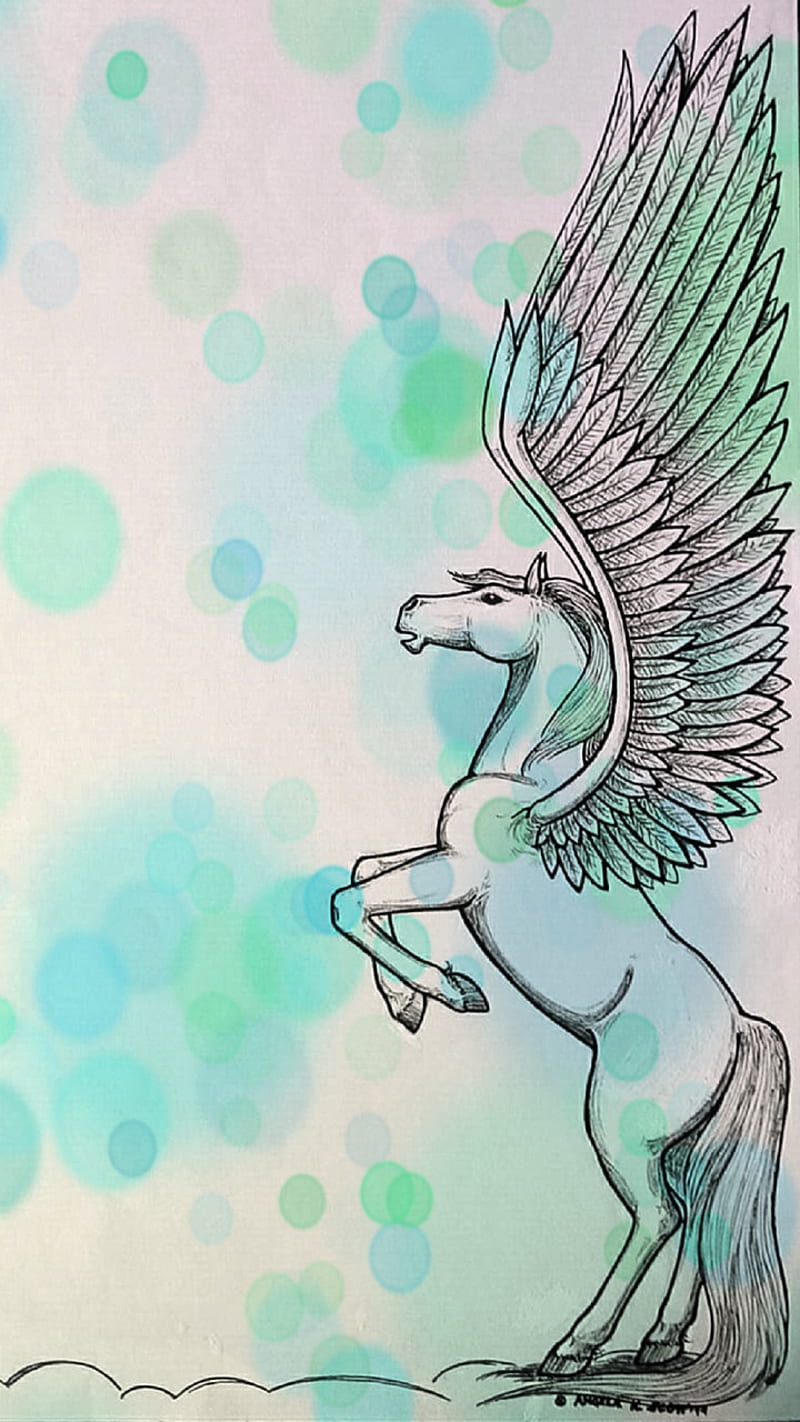 Pegasus Dots, art, dots, drawn, fantasy, horse, magic, myth, pegasus, wings, HD phone wallpaper