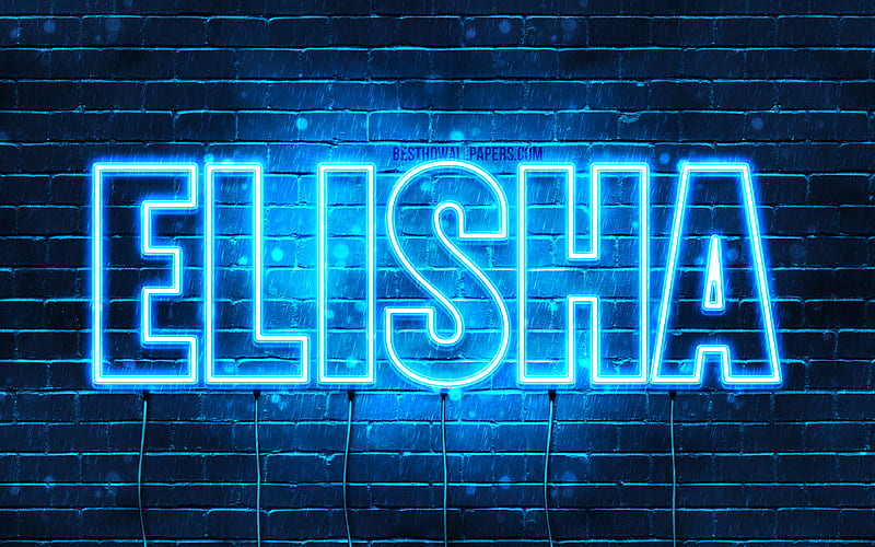 Elisha with names, horizontal text, Elisha name, Happy Birtay Elisha, blue neon lights, with Elisha name, HD wallpaper