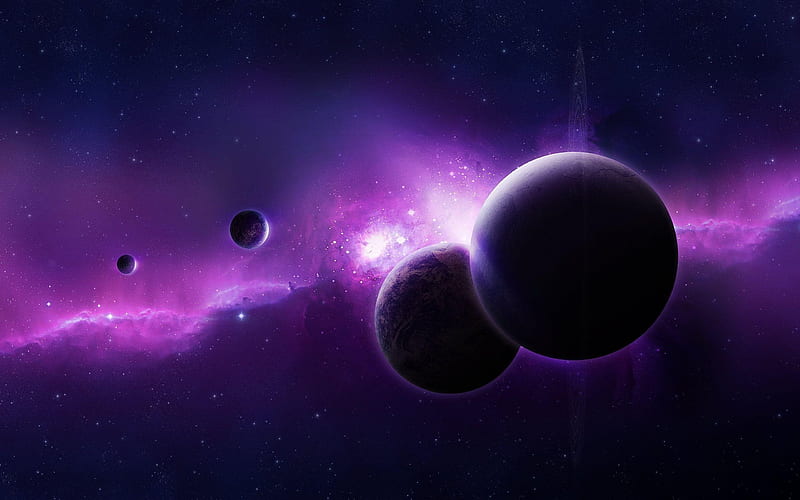 planet, stars, nebula, purple glow, galaxy, HD wallpaper