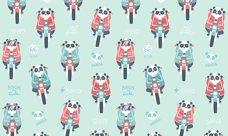 panda, motorcycle, pattern, HD wallpaper