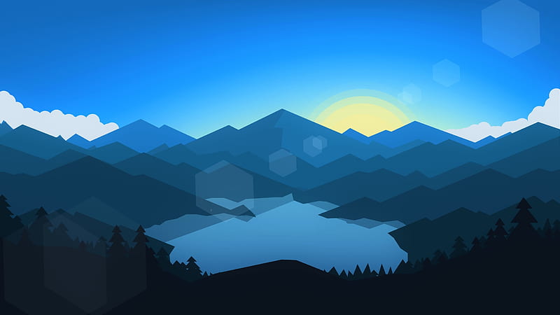 Premium Vector  Blue mountains and sun minimalist wallpaper for computer