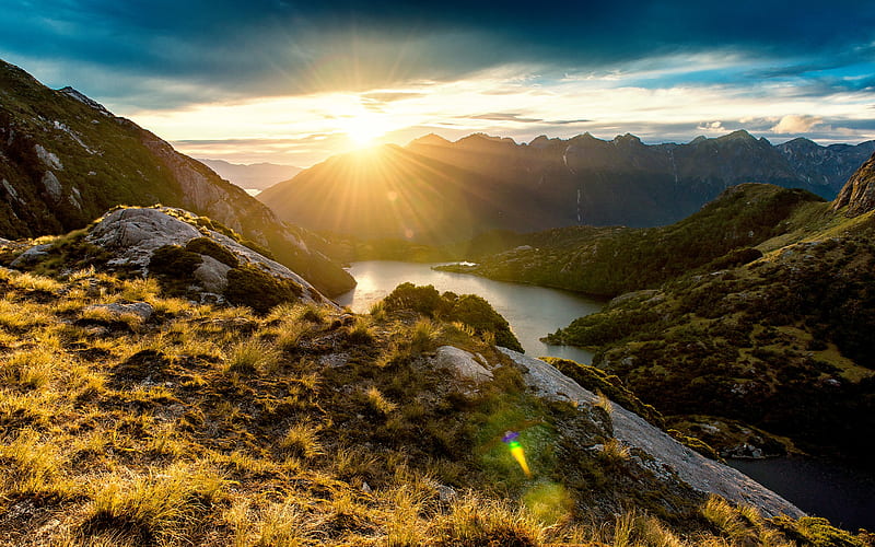 Fiordland Mountain Sunrise, nature, mountain, sunrise, HD wallpaper