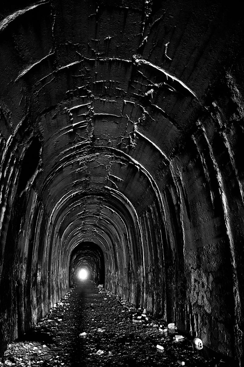 tunnel, arch, bw, light, exit, HD phone wallpaper